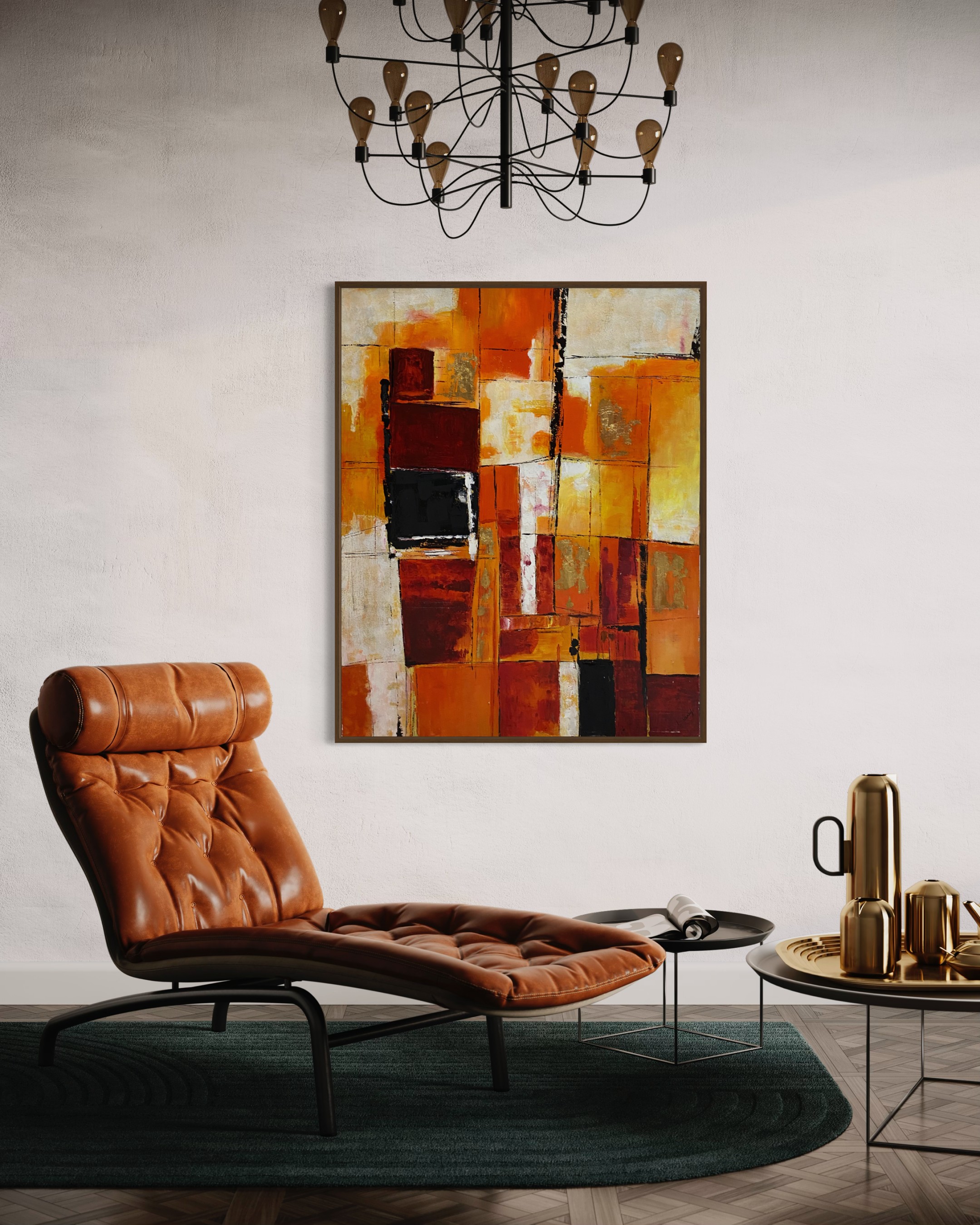Large Orange Abstract Expressionism Painting with Gold Leaf