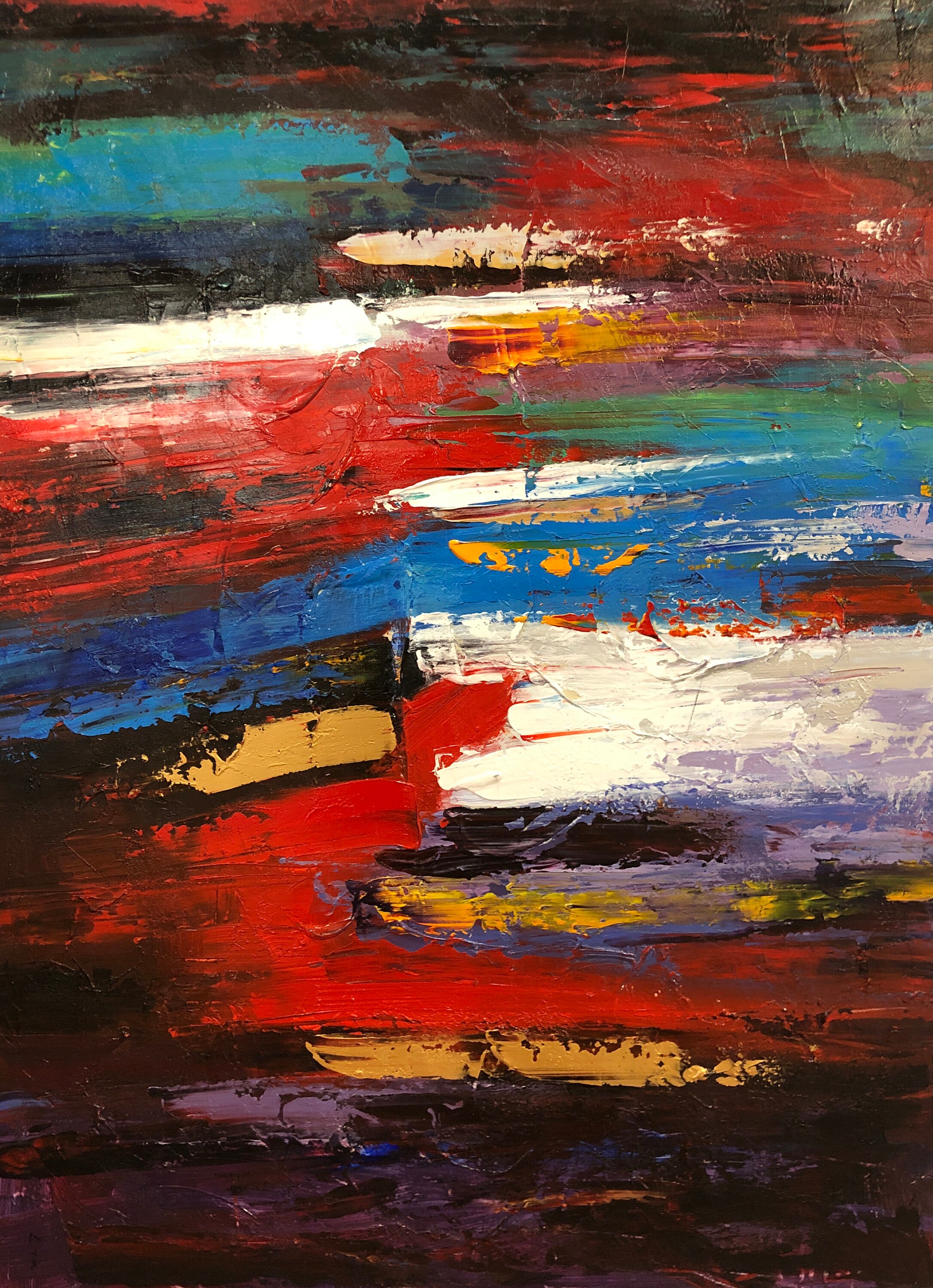 Original Abstract Painting: Vibrant Color Wash, Modern Art