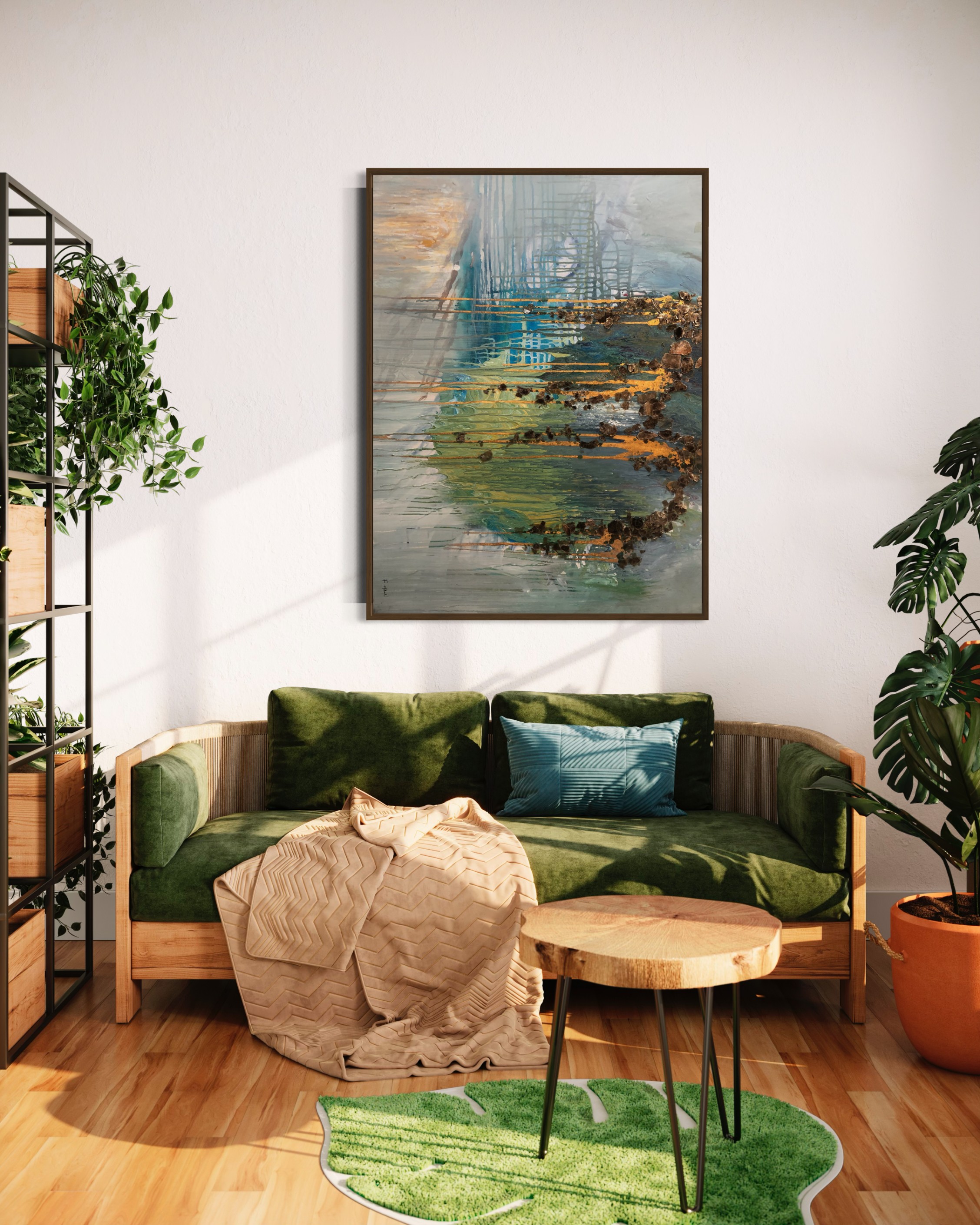 Blue Green Abstract Painting: Nature Inspired Original Art