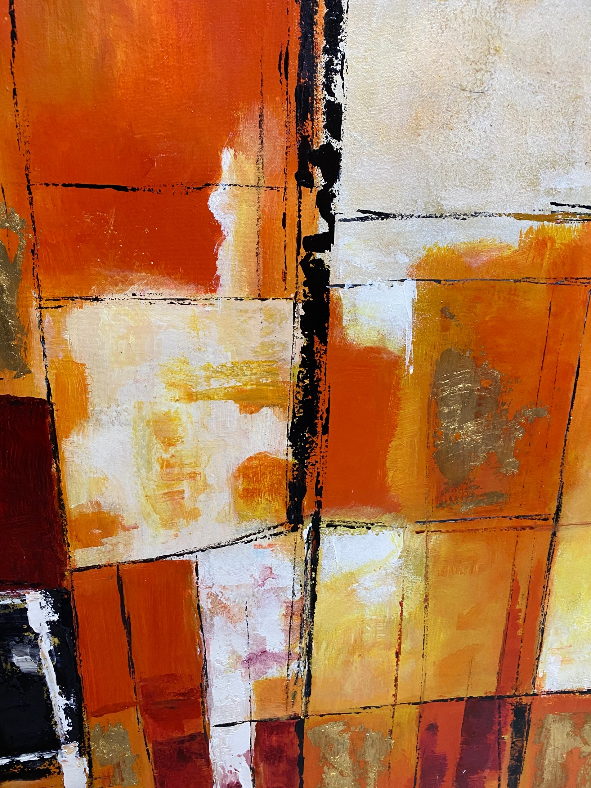 Large Orange Abstract Expressionism Painting with Gold Leaf