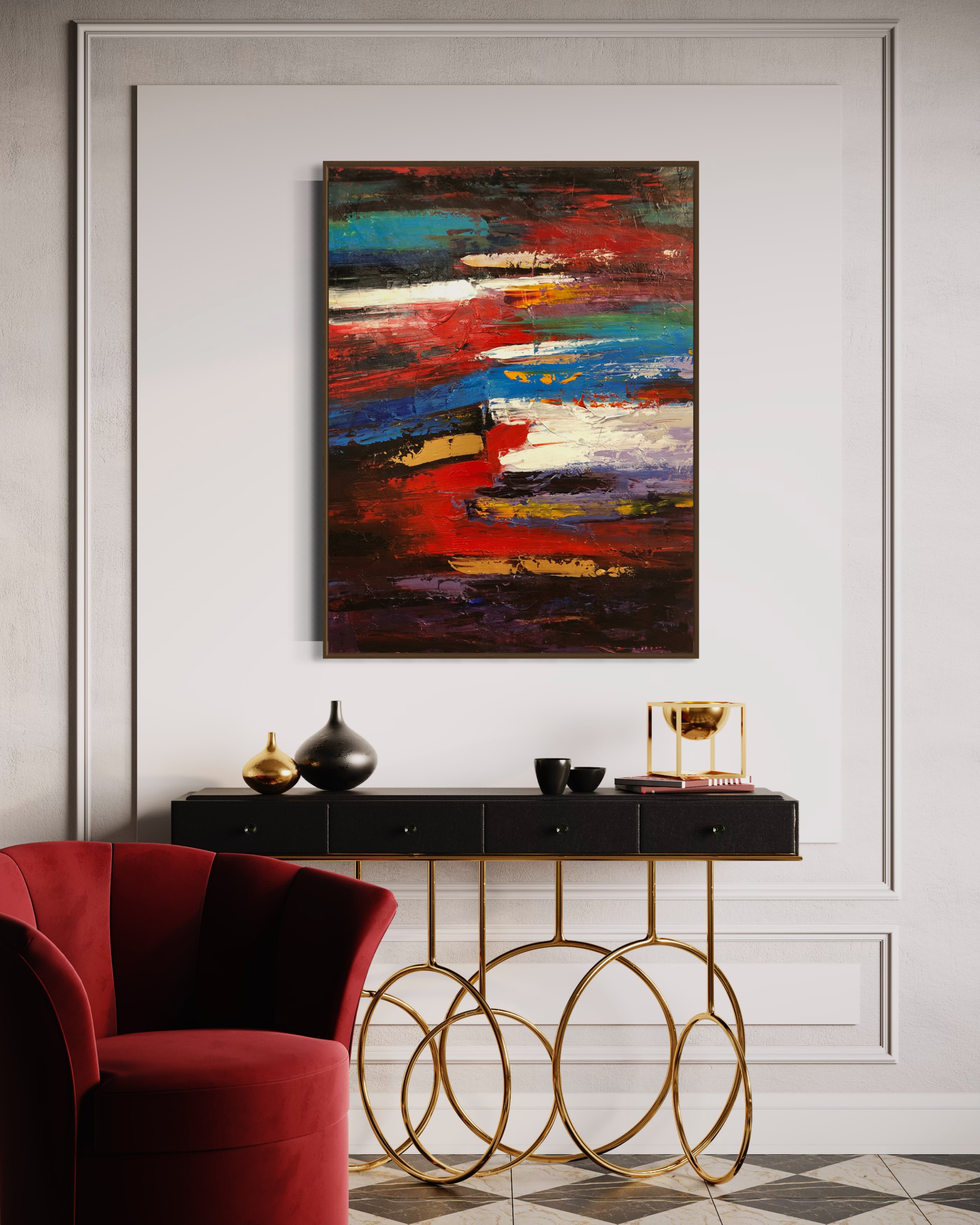 Original Abstract Painting: Vibrant Color Wash, Modern Art