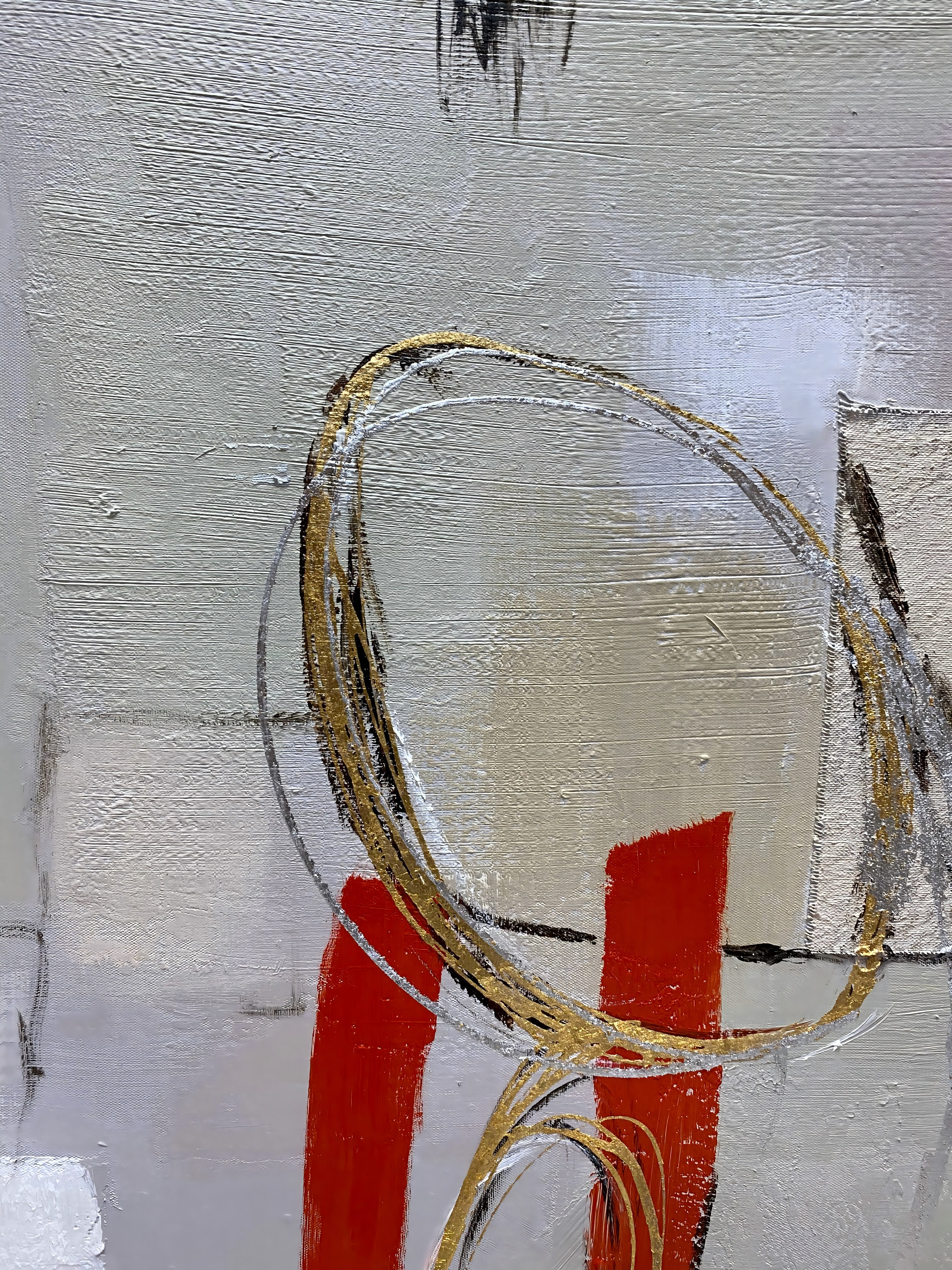 Abstract Composition with Red and Gold Gestures