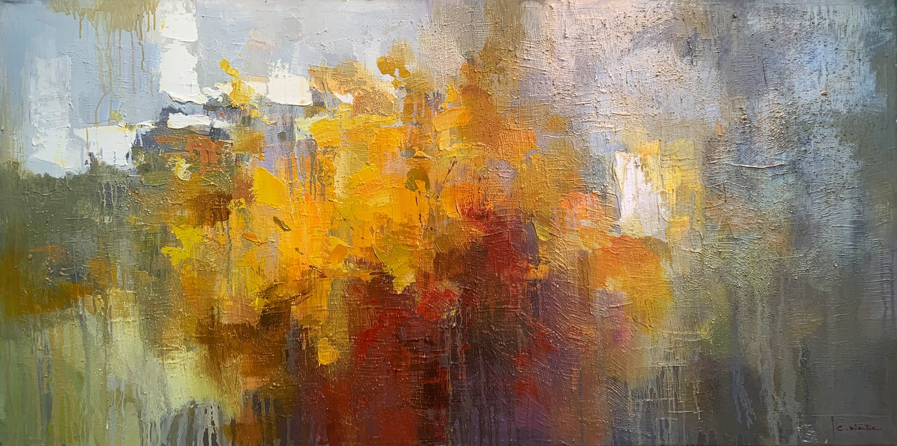 Abstract Orange and Blue Painting: Expressionism Wall Art