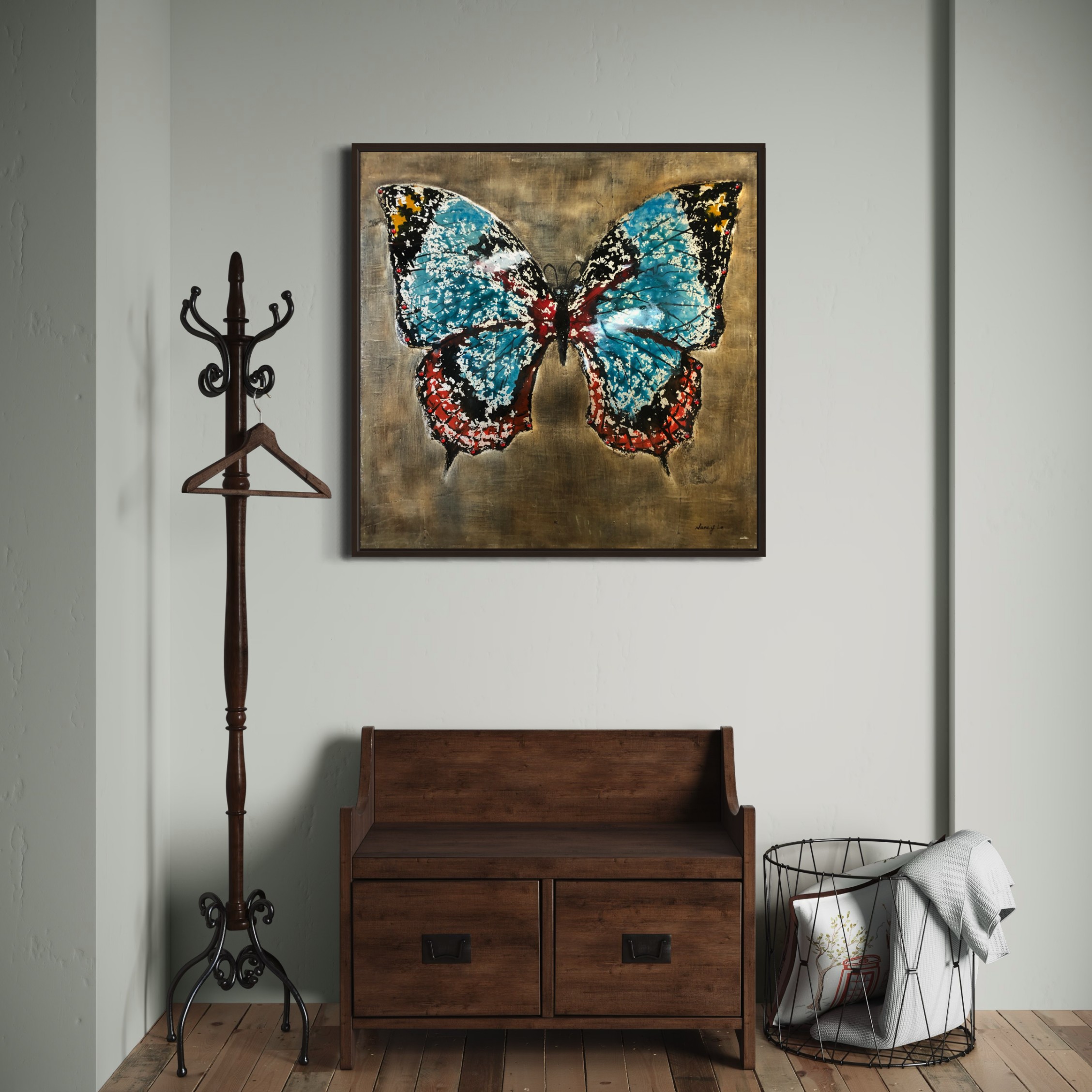 Exotic Butterfly Painting: Vibrant Colors Acrylic on Bronze Canvas