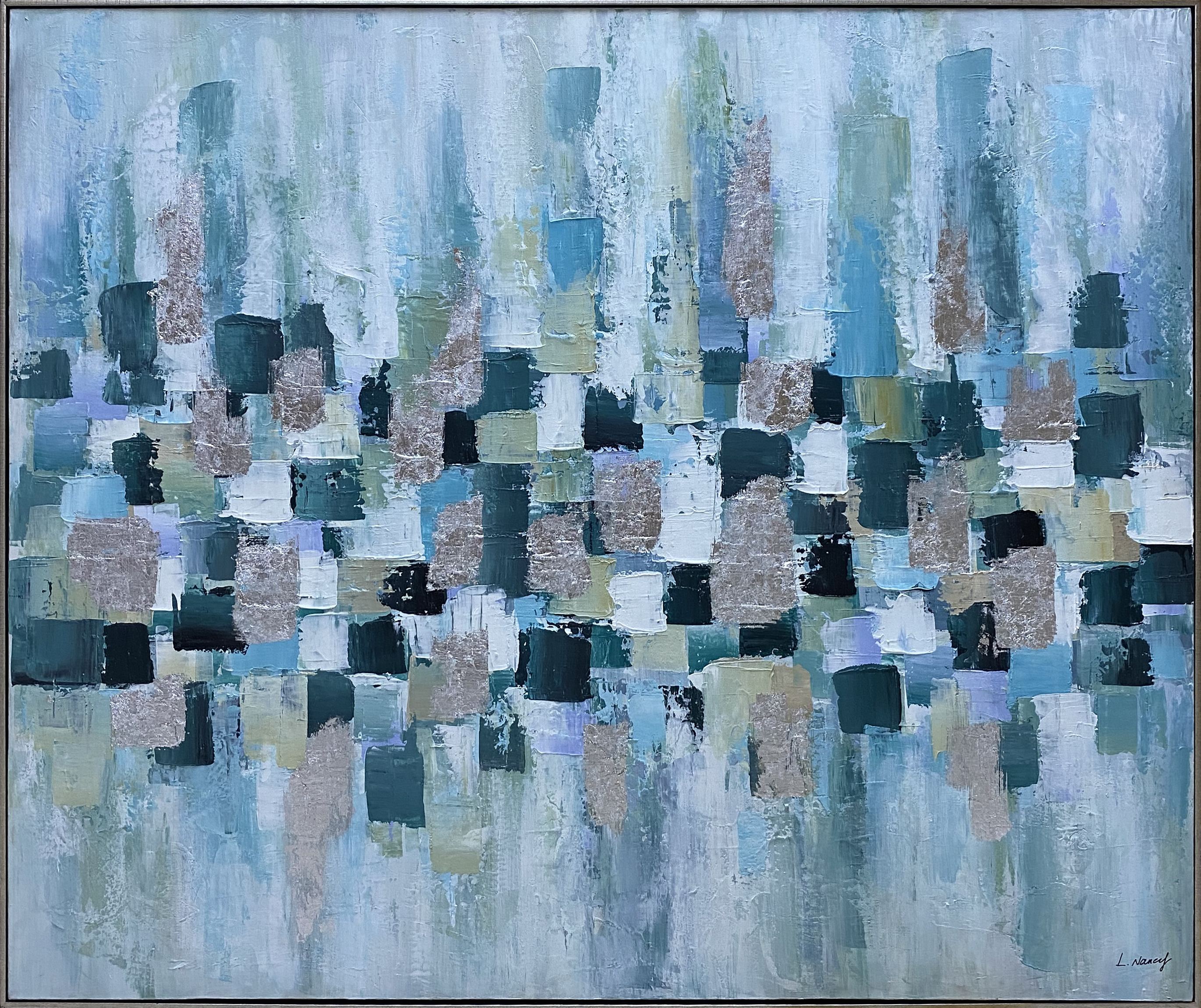 Abstract Mosaic in Blue and Silver