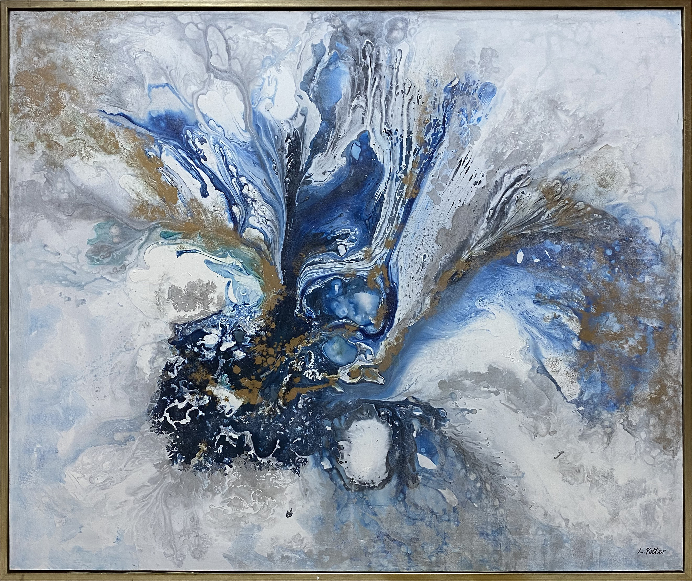 Abstract Fluid in Blue and Gold