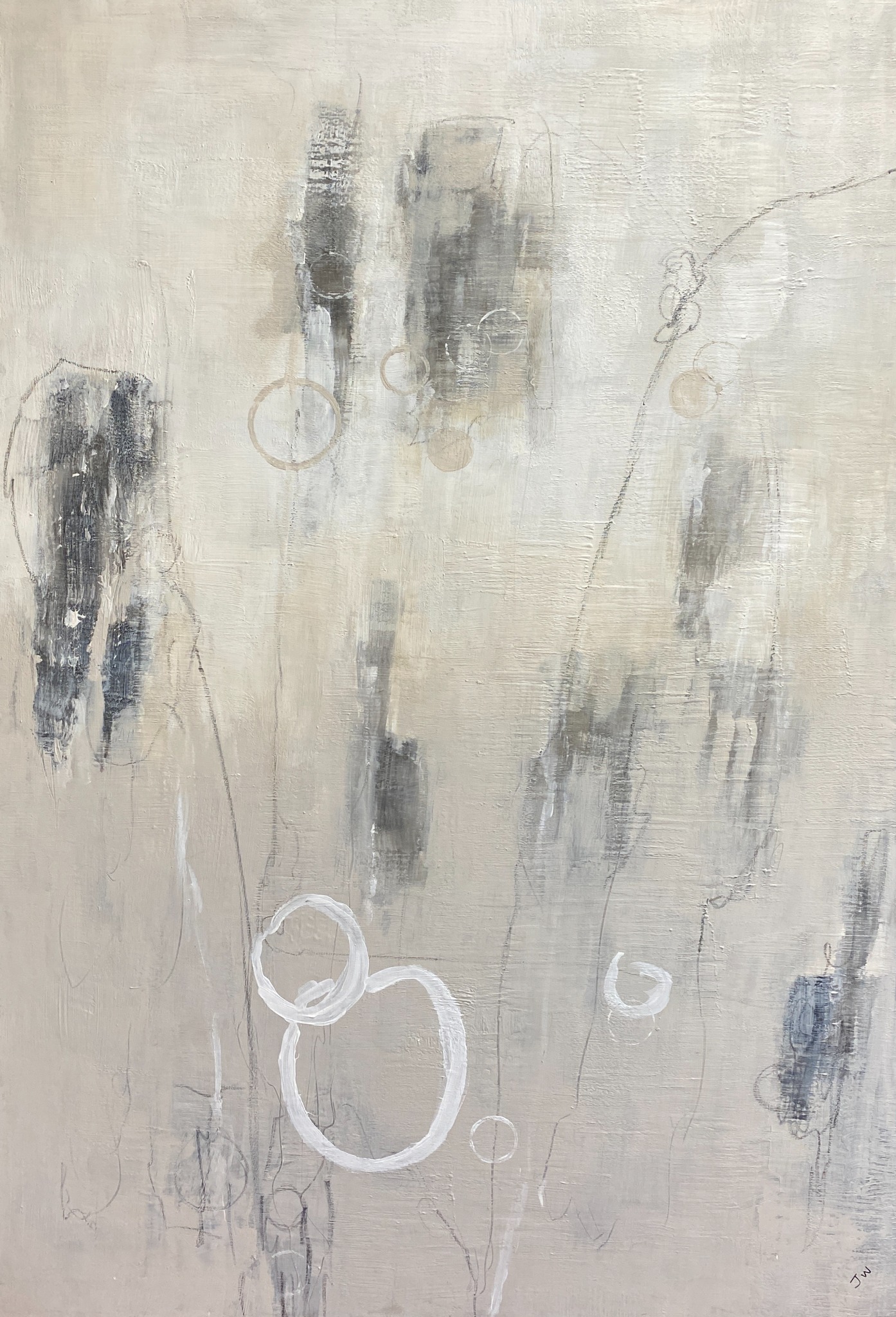 Whispers in Silence &ndash; Large Neutral Abstract Acrylic Painting on Canvas by J W, 48x72 in